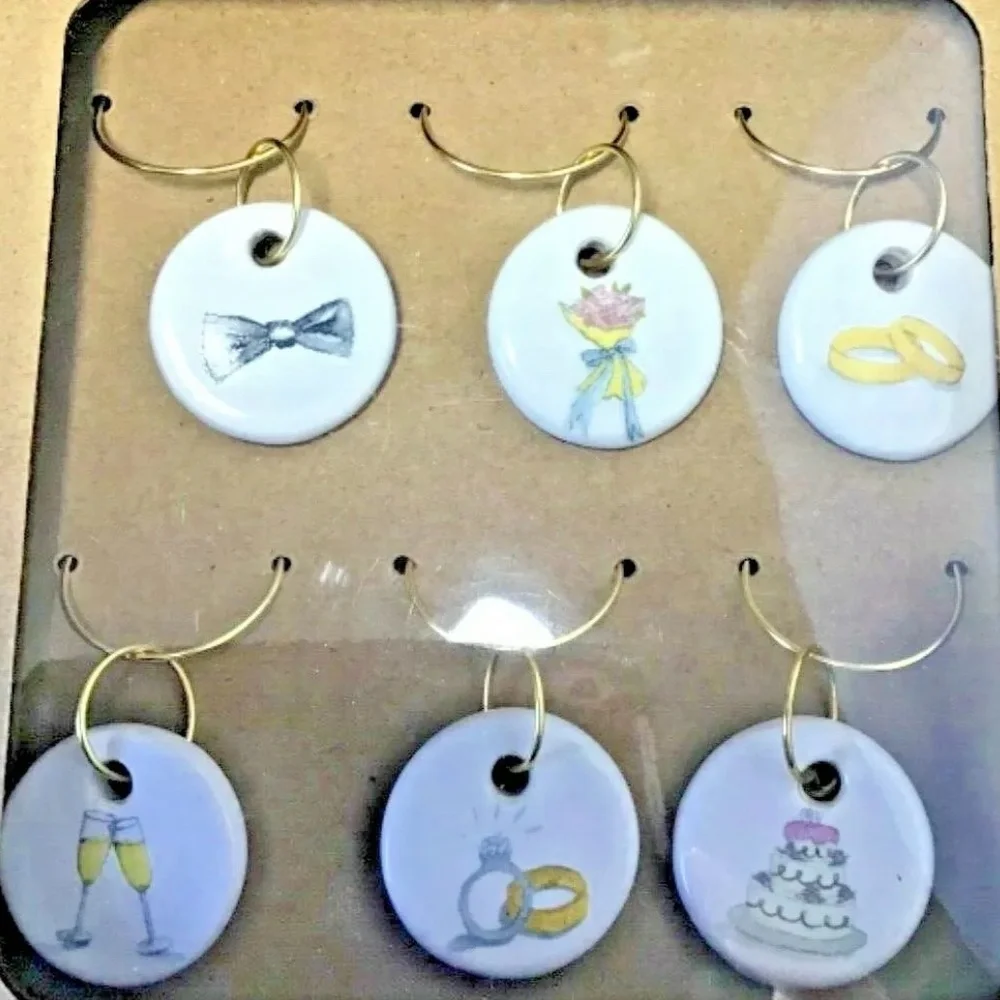 NIB RAE DUNN Wedding Theme Wine Charms  6